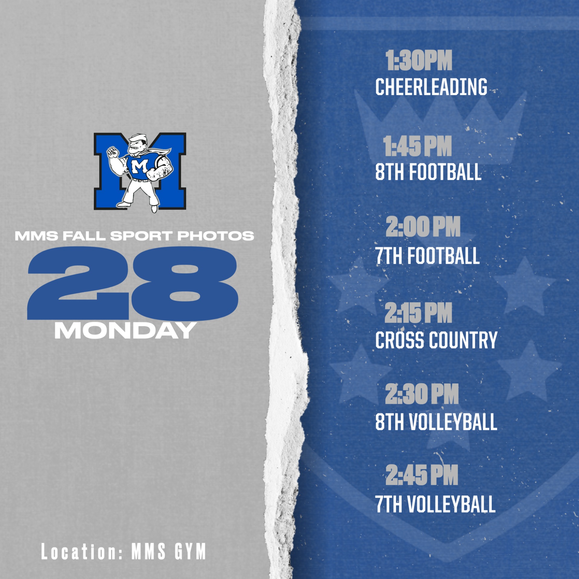 MMS Fall Sports Photos Scheduled for August 28