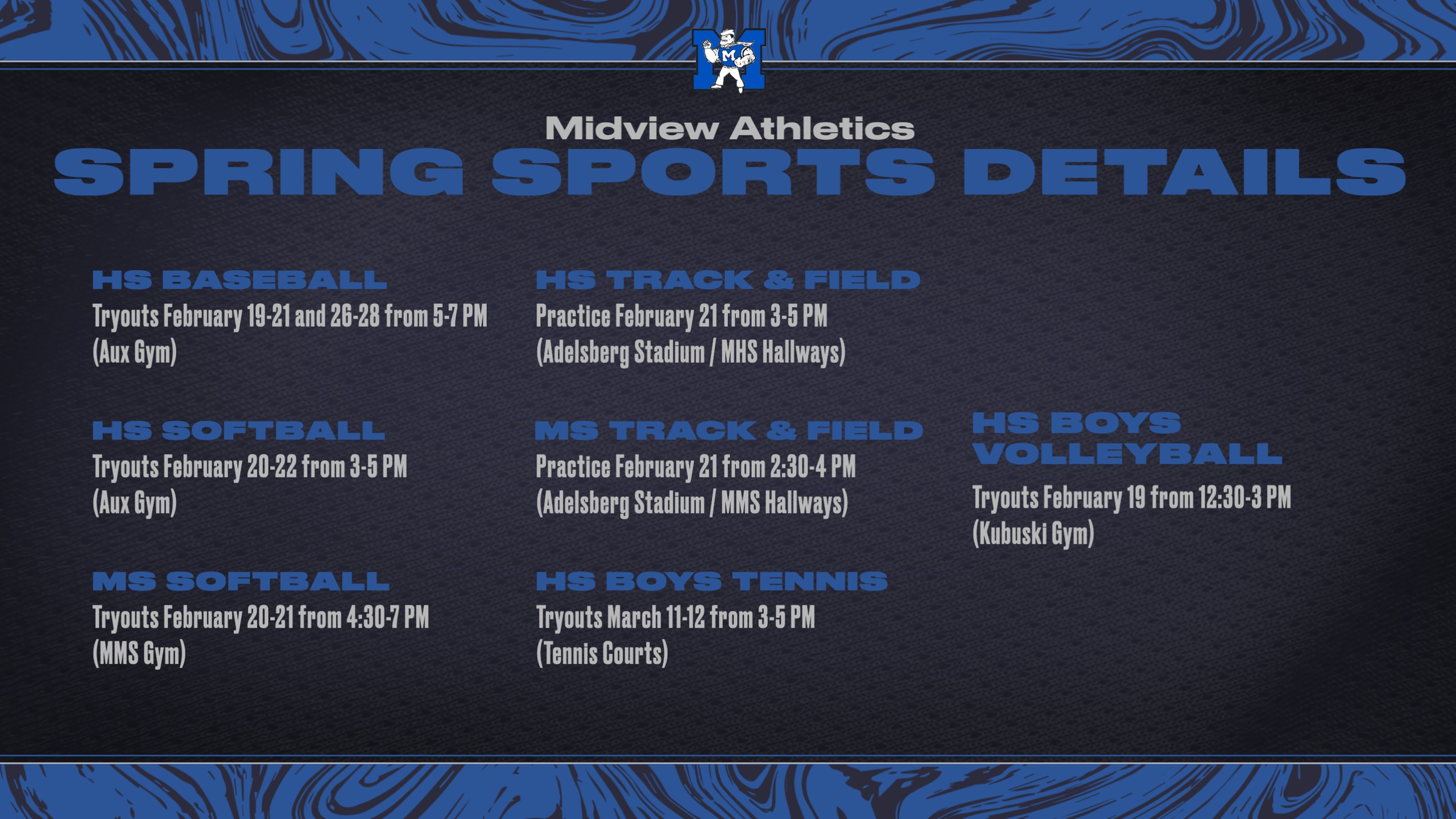 Midview Spring Sports to Begin February 19