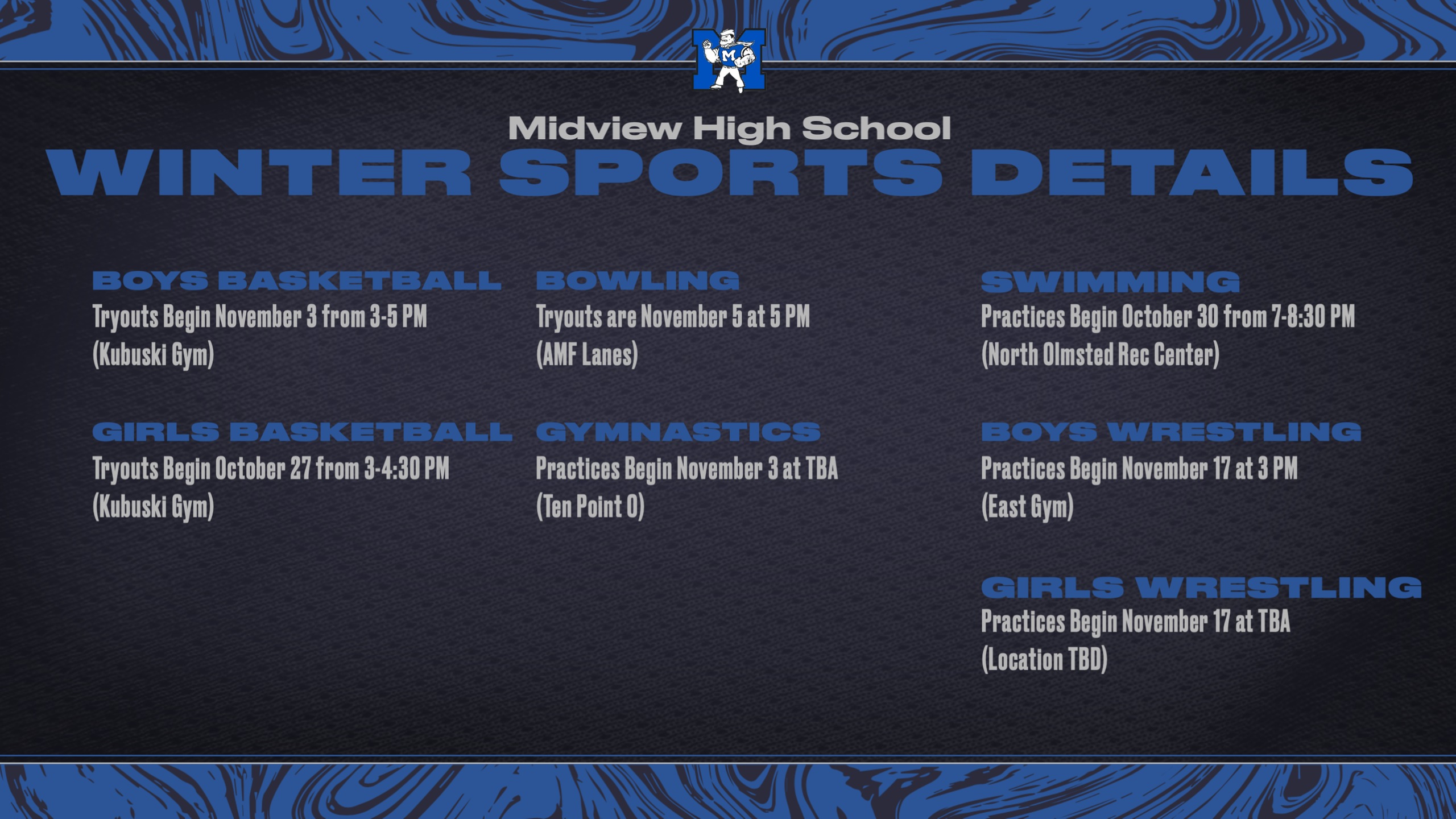 Midview HS Winter Sports Begin October 27