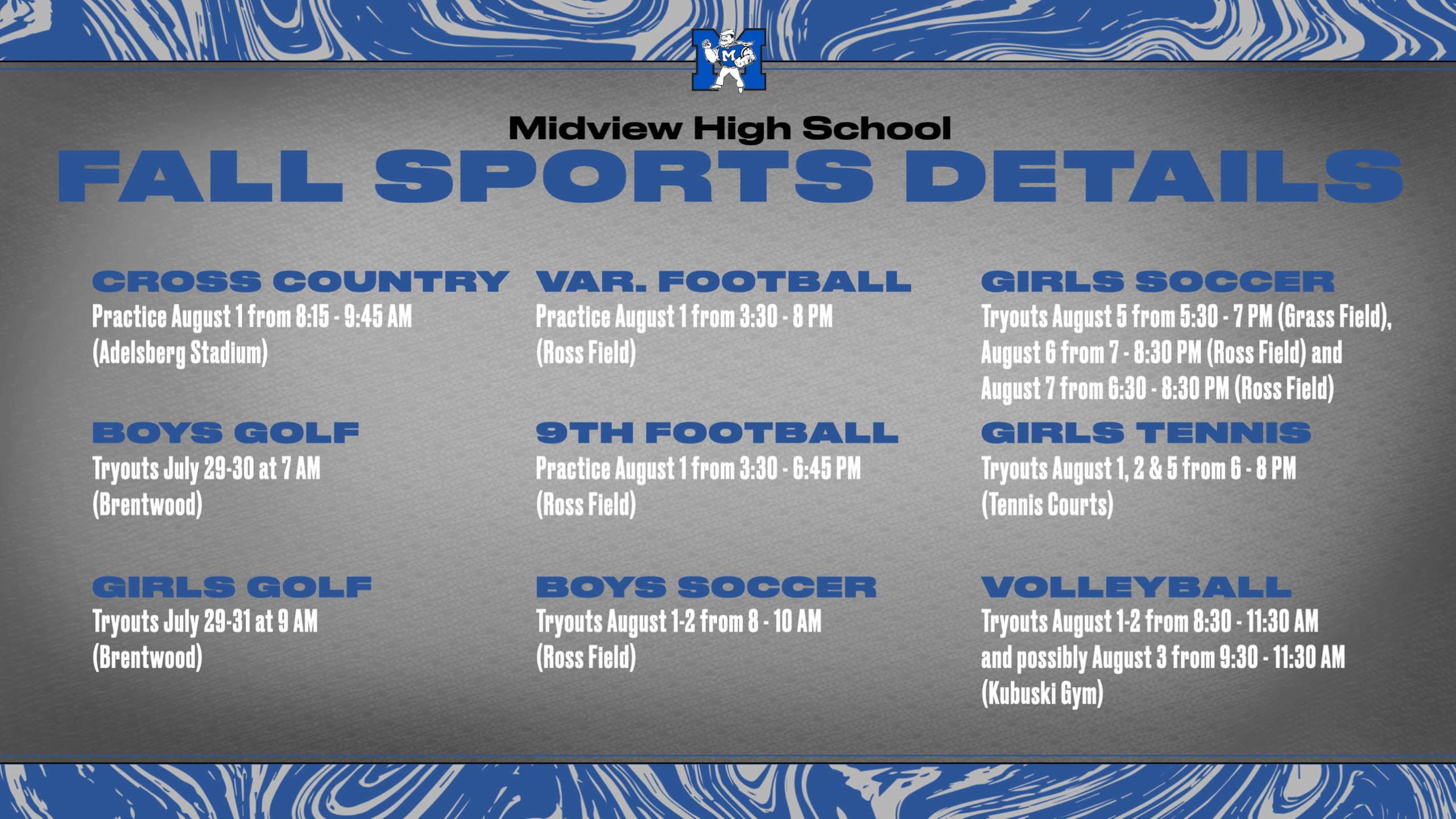 MHS Fall Sports Tryout and Practice Information
