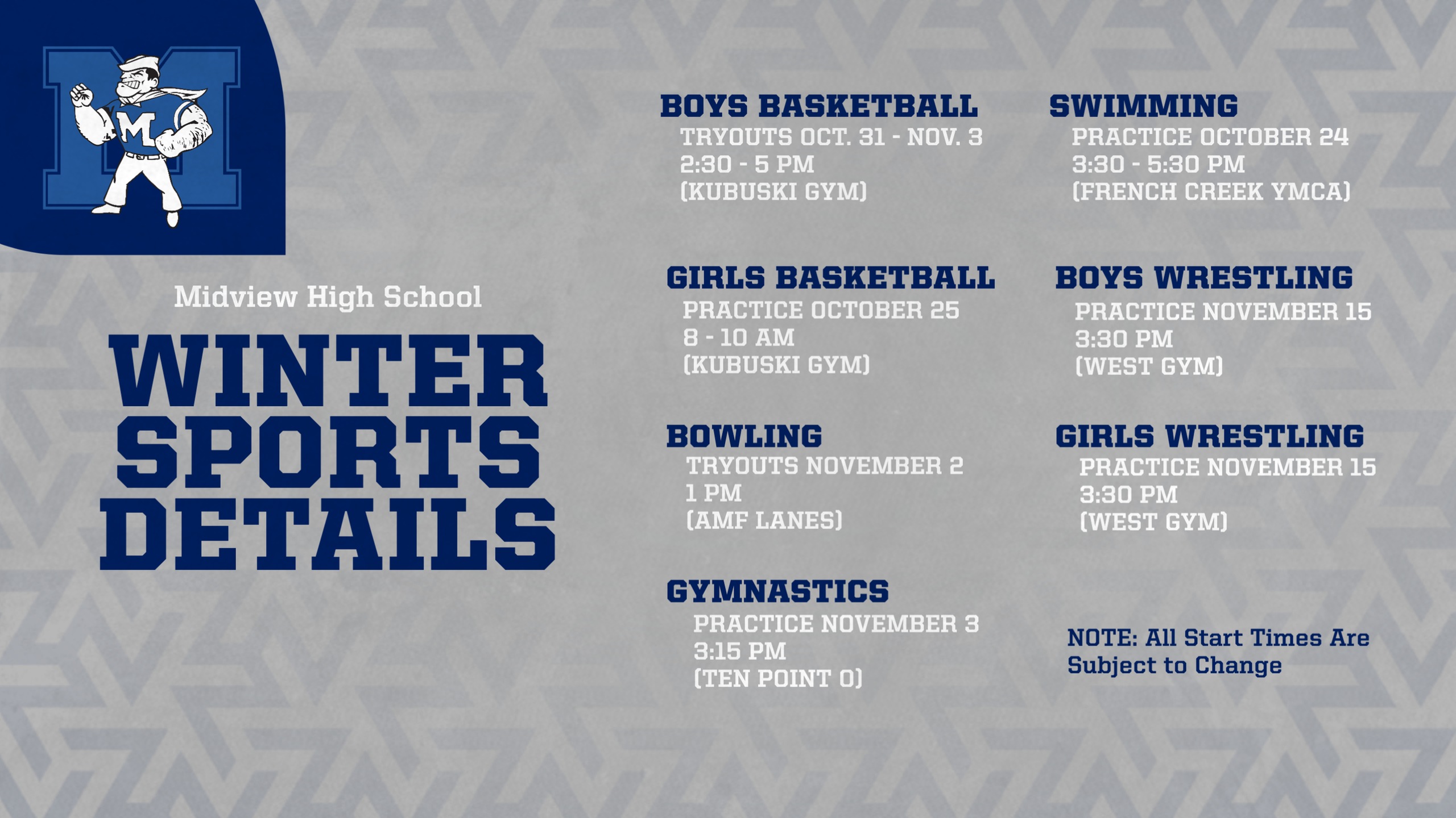 MHS Winter Sports Tryout and Practice Information