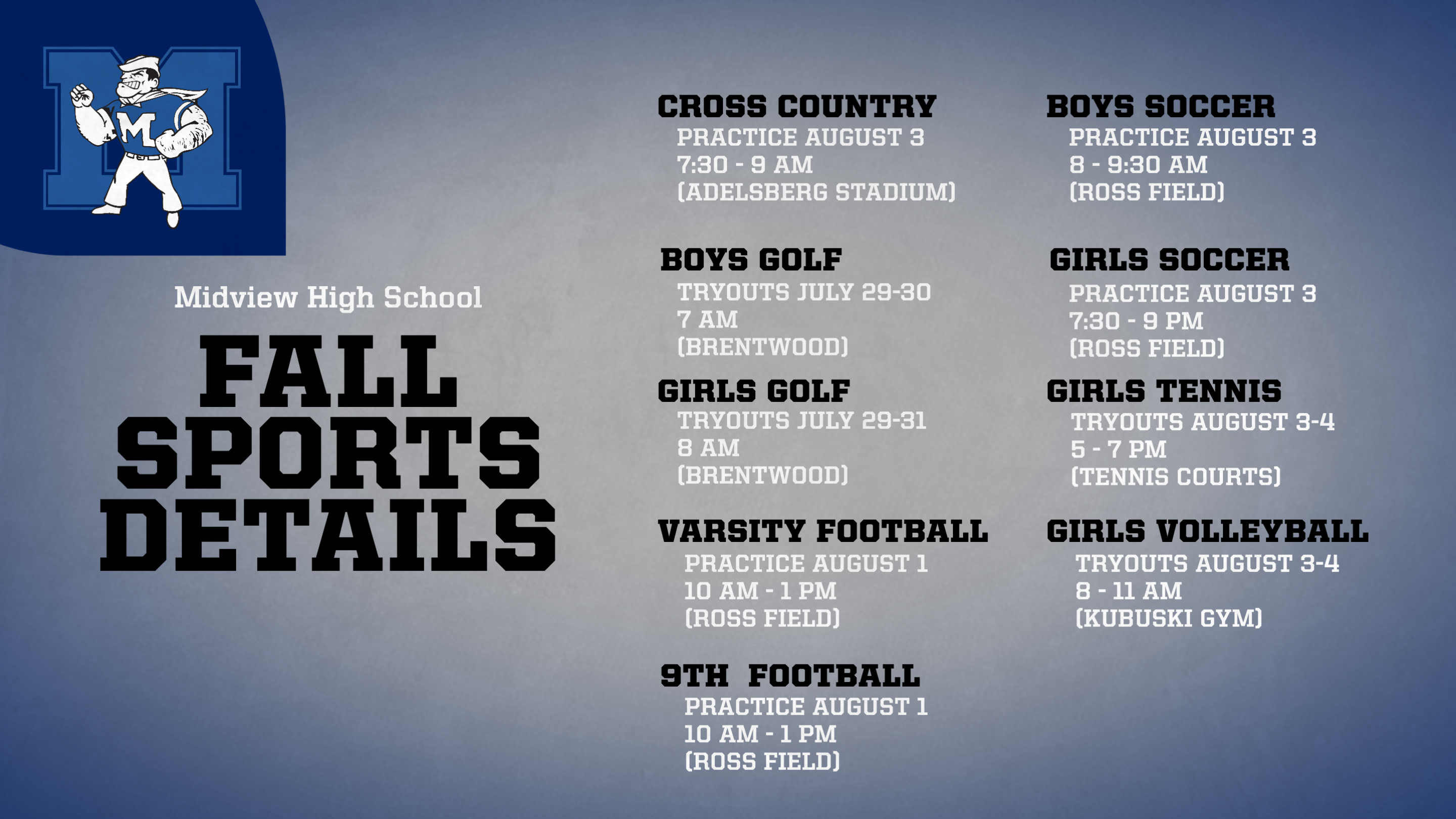 MHS Fall Sports Tryout and Practice Information