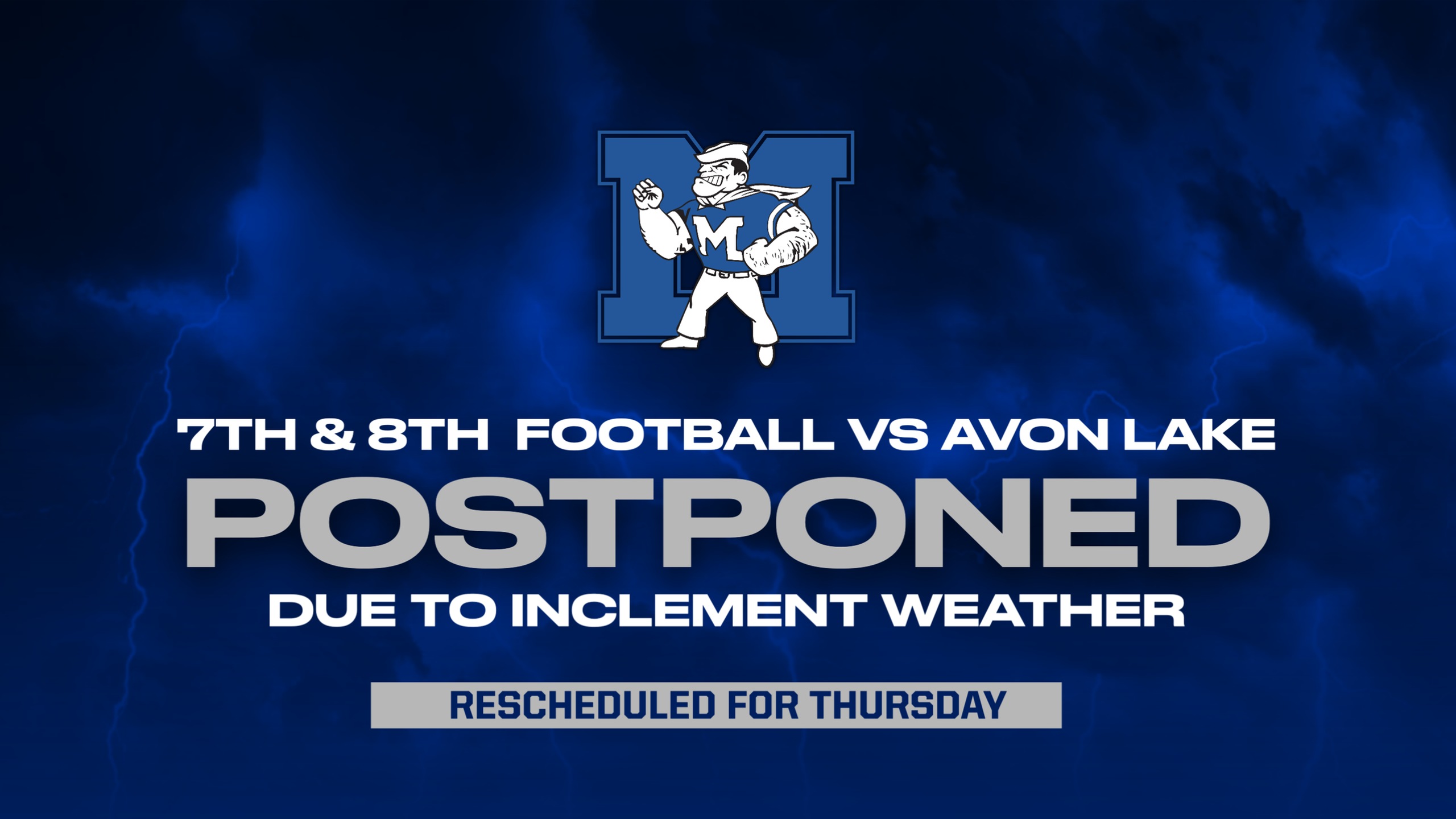 Today's MS Football Games with Avon Lake Postponed until Thursday